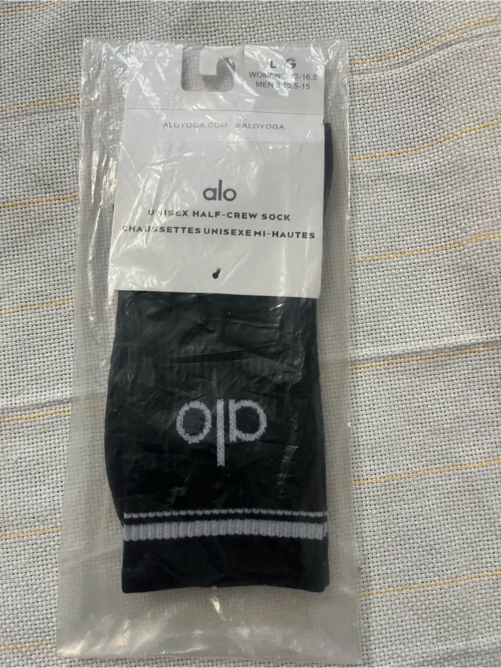ALO Yoga Black Half-Crew Athletic Socks with White Logo unisex